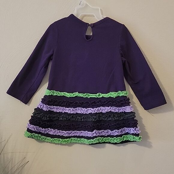 RARE EDITIONS DEEP PURPLE FLORAL RUFFLE LONG-SLEEVE DRESS, SIZE 24 MONTHS - Picture 4 of 6